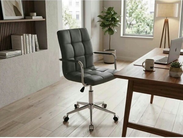 Scaun de birou Q-022, negru, piele ecologica/metal/plastic, 51x40x87/9