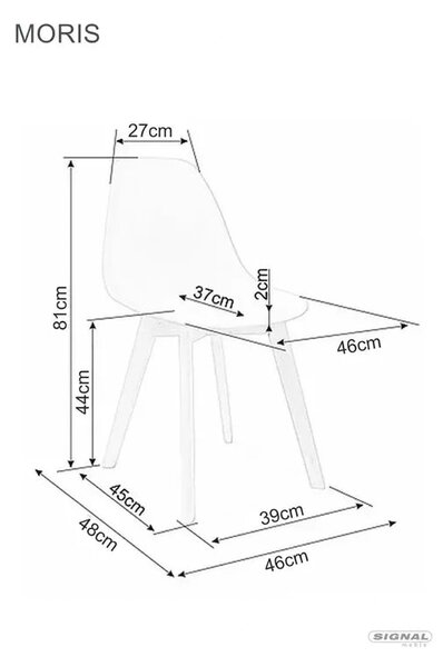 Scaun Moris, negru/stejar, plastic/lemn de fag, 46X38X85 cm