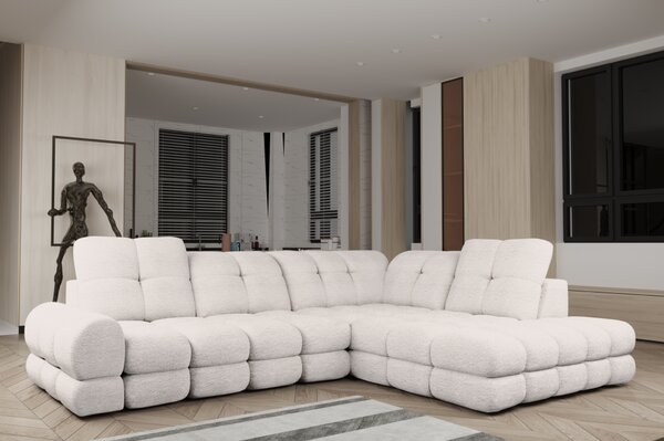 KONDELA Set canapea extensibilă cu funcţie de extensie electrică, crem, pe dreapta, TOLLO L ROH