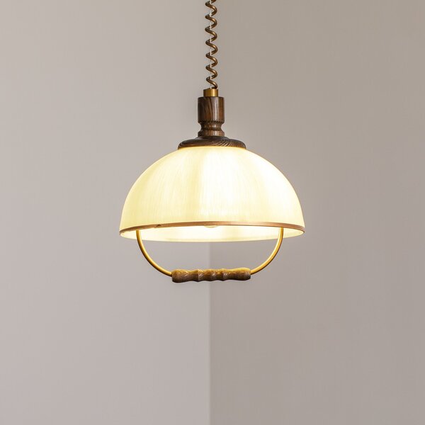 Lamkur Lampă suspendată Ilsa, alb/auriu, Ø 30 cm, reglabilă pe înălțime, reglabil, Auriu / Alamă, Bucătărie, Sticlă, Casă de țară / Rustic