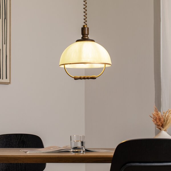 Lamkur Lampă suspendată Ilsa, alb/auriu, Ø 30 cm, reglabilă pe înălțime, reglabil, Auriu / Alamă, Bucătărie, Sticlă, Casă de țară / Rustic