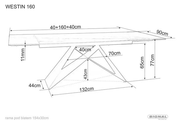 Masa moderna dining WESTIN III, alb/negru, ceramica/metal, 160-240x90x