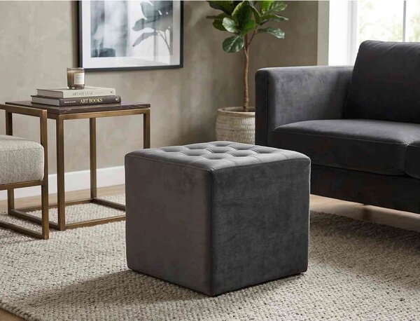 Taburet LORI, stofa catifelata gri - Bluvel 14, 39x39x34 cm