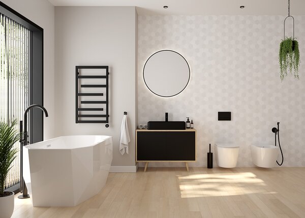 Oltens Nordlis oglindă 80x80 cm rotund cu iluminare cu covoraș de încălzire negru 64109300