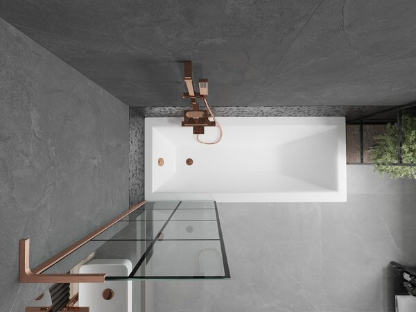 Mexen Next L, paravan de baie cu 1 aripă 60 x 150 cm, model sticlă transparentă-negru de 6 mm, profil cupru, 895-060-000-03-77-65