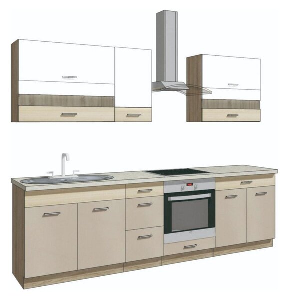 Set bucatarie PREMIO A, carcasa stejar sonoma/fronturi cappuccino si a