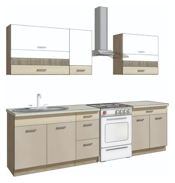 Set bucatarie PREMIO B, carcasa stejar sonoma/fronturi cappuccino si a