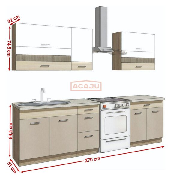 Set bucatarie PREMIO B, carcasa stejar sonoma/fronturi cappuccino si a