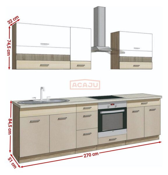 Set bucatarie PREMIO A, carcasa stejar sonoma/fronturi cappuccino si a