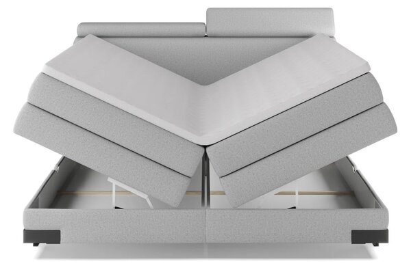 Pat boxspring KANO 160x200, stofa gri - Austin 17, cu saltea, topper