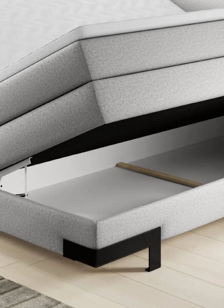 Pat boxspring KANO 160x200, stofa gri - Austin 17, cu saltea, topper
