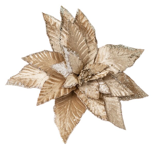 Decoratiune brad, floare Craciunita artificiala catifea cu glitter Ø33 cm, auriu nude