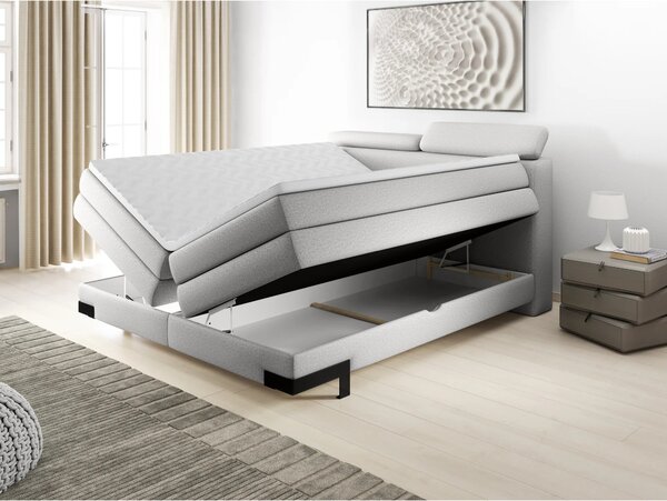 Pat boxspring KANO 160x200, stofa gri - Austin 17, cu saltea, topper