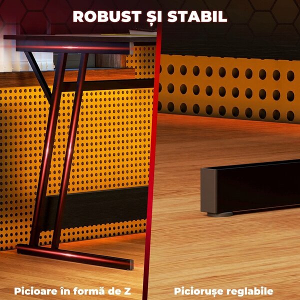HOMCOM Birou de Gaming cu Lumini LED și Suport pentru Monitor, Masă Gaming cu Port USB și TYPE C, 100x60x88,5 cm, Negru | Aosom Romania