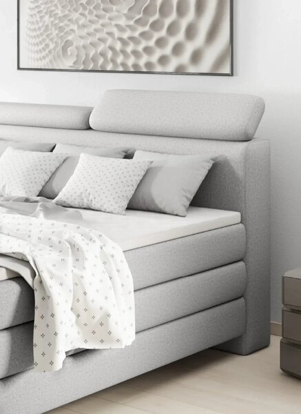 Pat boxspring KANO 160x200, stofa gri - Austin 17, cu saltea, topper