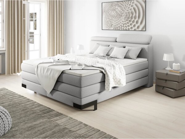 Pat boxspring KANO 160x200, stofa gri - Austin 17, cu saltea, topper