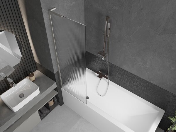 Mexen Next L, paravan de baie cu 1 aripă 60 x 150 cm, sticlă de 6 mm cu model nervurat, sticlă transparentă de 6 mm, profil din oțel periat, 895-060-000-03-09-97
