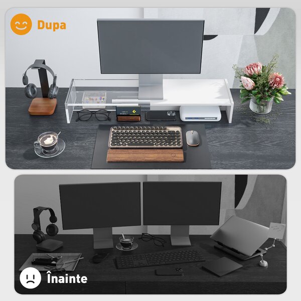 HOMCOM Suport monitor până la 16kg, cu 2 Compartimente de Depozitare, 100x27x15 cm, Alb | Aosom Romania