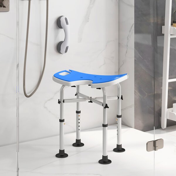 HOMCOM Taburet de Duș Reglabil pe Înălțime cu Mâner cu Ventuză și Picioare Antiderapante, 48,5x33x39-51,5 cm, Albastru | Aosom Romania