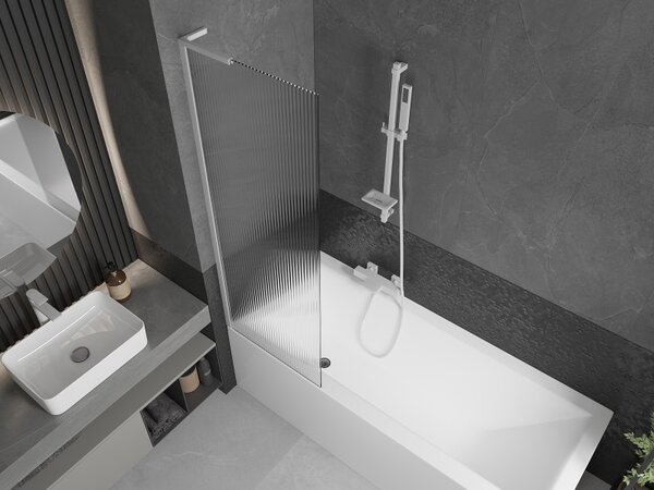 Mexen Next L, paravan de baie cu 1 aripă 60 x 150 cm, sticlă 6 mm cu model nervuri, profil alb, 895-060-000-03-09-20