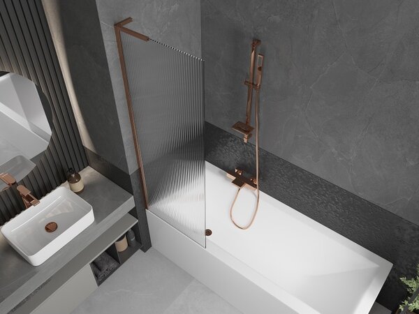 Mexen Next L, paravan de baie cu 1 aripă 60 x 150 cm, sticlă de 6 mm cu model nervurat, profil auriu roz, 895-060-000-03-09-60