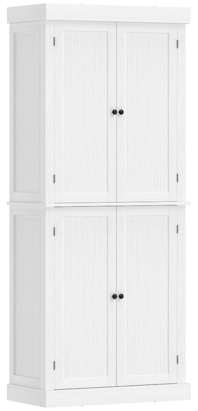HOMCOM Dulap Înalt de Bucătărie cu 6 Rafturi și 2 Uși, Dulap cu Rafturi Reglabile din Lemn, 76x40,5x184 cm, Alb | Aosom Romania