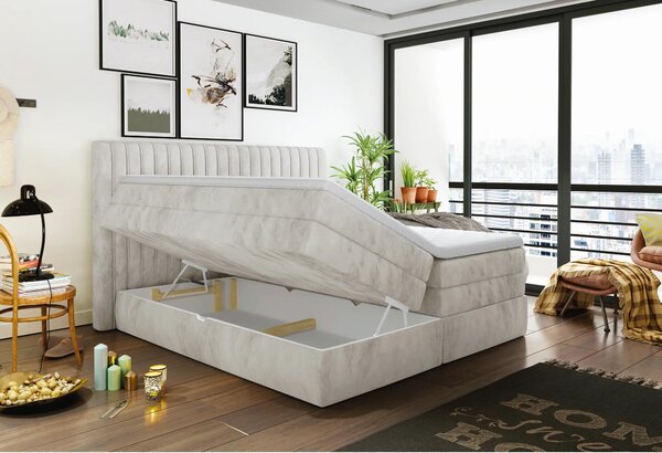 Pat boxspring MINOLA 140x200, personalizabil, cu saltele, topper si 2