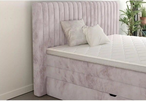 Pat boxspring MINOLA 160x200, stofa catifelata crem - Riviera 21, cu s