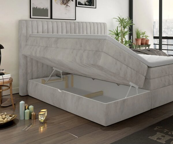 Pat boxspring MINOLA 160x200, stofa catifelata crem - Riviera 21, cu s