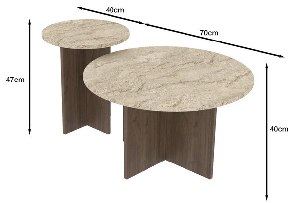 Set de 2 măsuțe de cafea Priva (travertin + nuc). 1144315