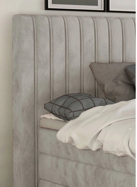 Pat boxspring MINOLA 160x200, stofa catifelata crem - Riviera 21, cu s