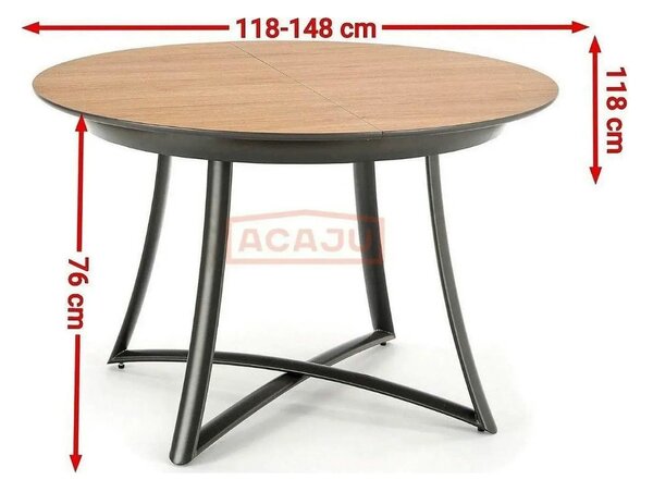 Masa extensibila MORETTI, stejar/negru, 118/148x118x76 cm