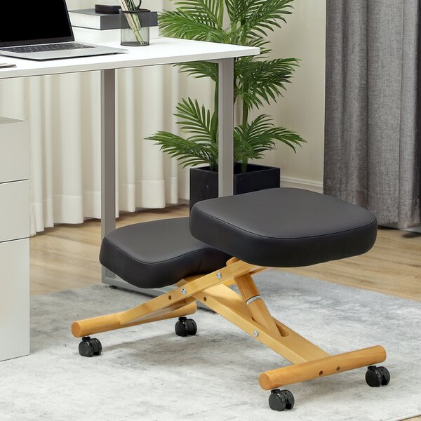 HOMCOM Scaun Ergonomic pentru Genunchi cu Înălțime Reglabilă din Lemn cu Rotile, 42x70x42-52 cm, Negru | Aosom Romania