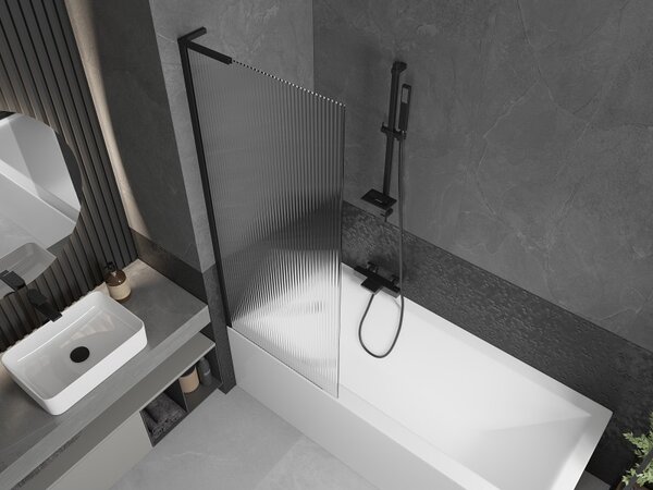 Mexen Next L, paravan de baie cu 1 aripă 70 x 150 cm, sticlă de 6 mm cu model nervuri, profil negru, 895-070-000-03-09-70