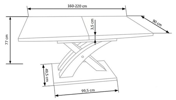 Masa extensibila SANDOR 3, stejar auriu/negru, 160/220x90x75 cm