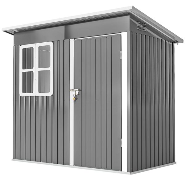 Outsunny magazie grădină căsuță de grădină pentru unelte cu ușă largă și fereastră, 221x133x190 cm gri închis | Aosom Romania
