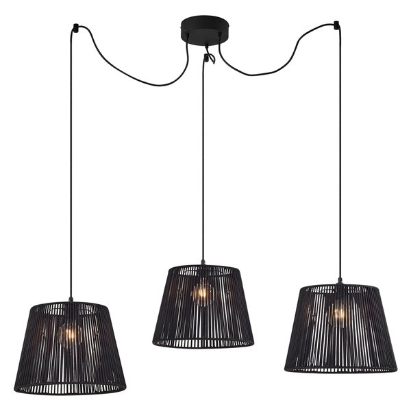 Lampa suspendată de exterior neagră cu abajur din frânghie neagră cu 3 lumini IP44 - Cava Jayla