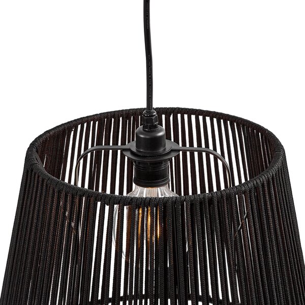 Lampa suspendată de exterior neagră cu abajur din frânghie neagră cu 3 lumini IP44 - Cava Jayla