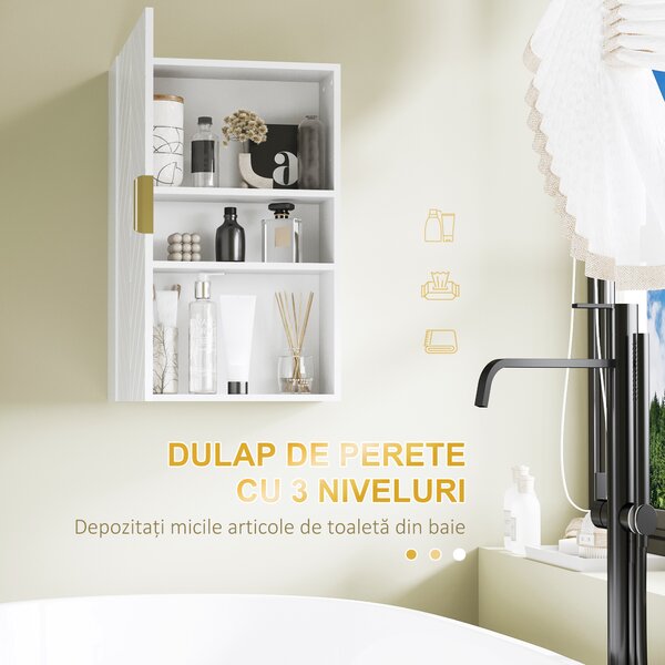 Kleankin Dulap pentru Baie Suspendat cu Rafturi Ajustabile, 40x15x60 cm, Alb | Aosom Romania