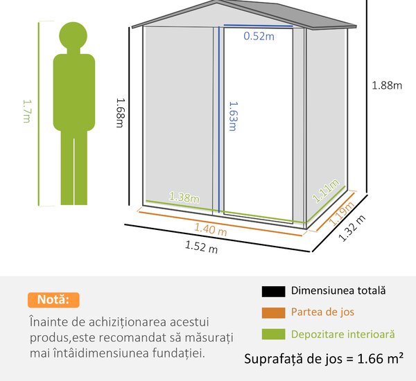 Outsunny Căsuță de Grădină cu Acoperiș Înclinat, 152x132x188 cm, Verde | Aosom Romania