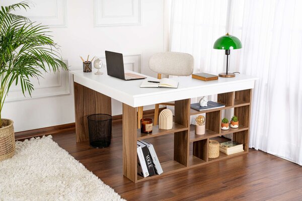 Masă de colț pentru PC Cete (nuc + alb). 1144651