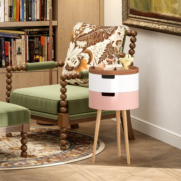 HOMCOM Set de 2 Mese Totunde de Cafea cu 3 Niveluri, 2 Spații de Depozitare și Tavă Detașabilă, Φ35x65,5 cm, Multicolor | Aosom Romania