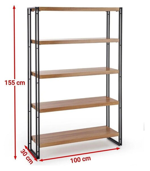 Etajera BOLIVAR REG2, stejar auriu/negru, 100x30x155 cm