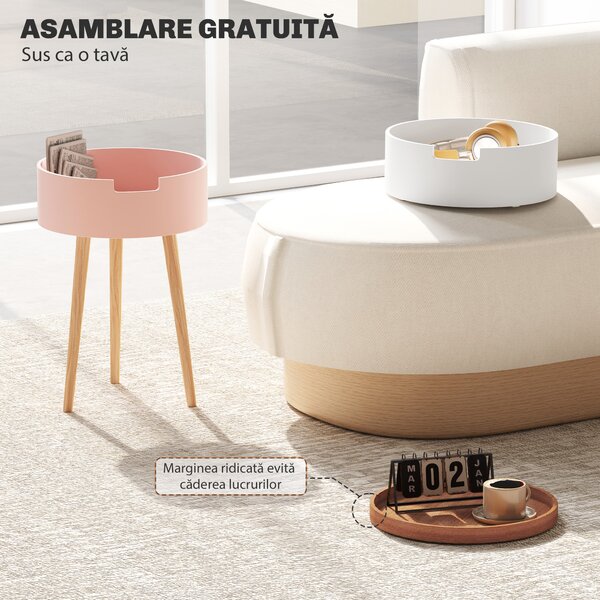 HOMCOM Set de 2 Mese Totunde de Cafea cu 3 Niveluri, 2 Spații de Depozitare și Tavă Detașabilă, Φ35x65,5 cm, Multicolor | Aosom Romania