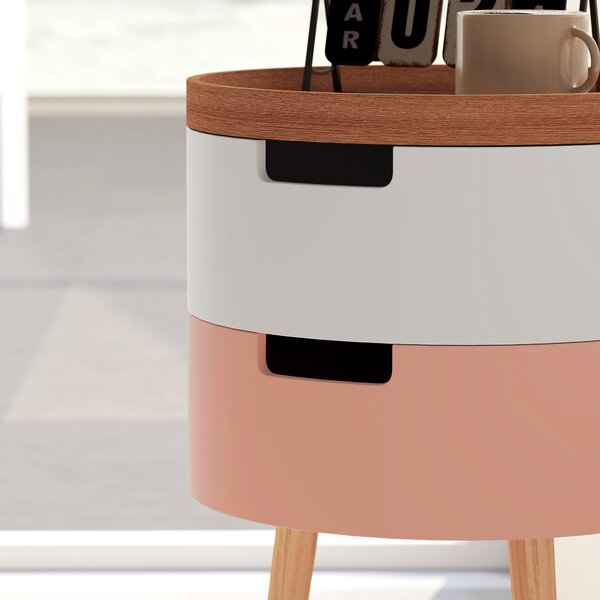 HOMCOM Set de 2 Mese Totunde de Cafea cu 3 Niveluri, 2 Spații de Depozitare și Tavă Detașabilă, Φ35x65,5 cm, Multicolor | Aosom Romania