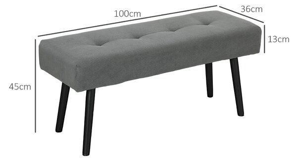 HOMCOM Bancă Tapițată din Catifea cu Șezut Căptușit și Picioare din Oțel, 100x36x45 cm, Gri | Aosom Romania