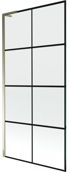 Mexen Next L, paravan de baie cu 1 aripă 90 x 150 cm, model sticlă transparentă-negru de 6 mm, profil auriu strălucitor, 895-090-000-03-77-50