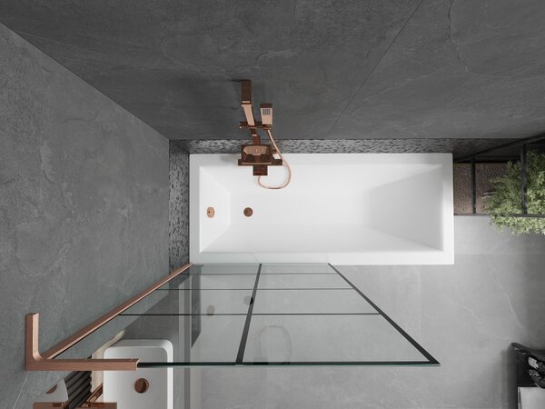 Mexen Next L, paravan de baie cu 1 aripă 90 x 150 cm, model sticlă transparentă-negru de 6 mm, profil cupru, 895-090-000-03-77-65