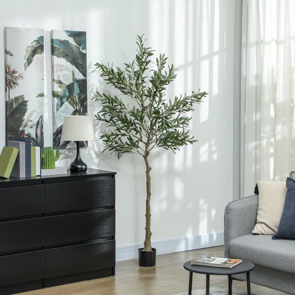 HOMCOM Măslin Artificial Înalt de 180 cm cu 900 Frunze, 40 Măsline și Ghiveci | Aosom Romania