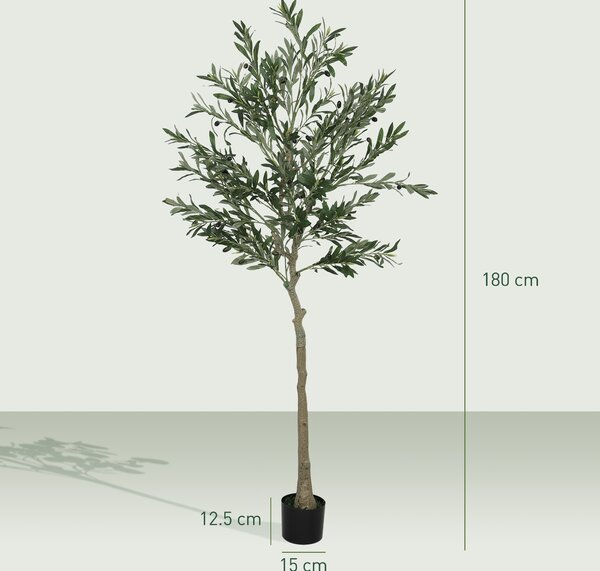 HOMCOM Măslin Artificial Înalt de 180 cm cu 900 Frunze, 40 Măsline și Ghiveci | Aosom Romania